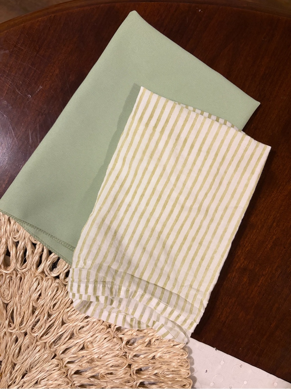 Sage Green Striped Cloth Napkins